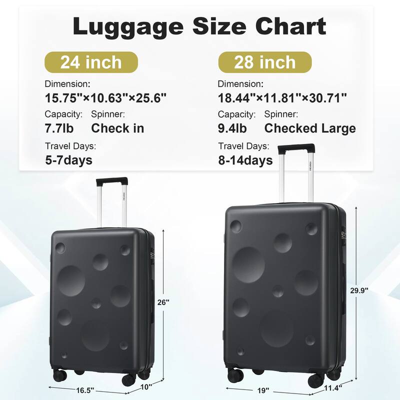 Cheese Shape Travel Hardshell Luggage Sets 24"+28" Expandable Luggages
